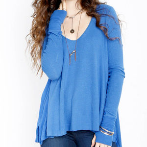 Free People Malibu' Thermal blue colbalt Top long sleeves XS oversized